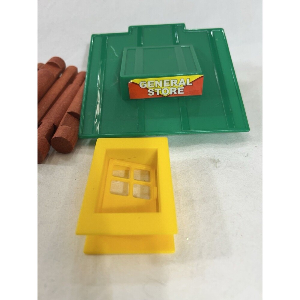Lincoln Logs 100 Piece Lot Wood Building Blocks Green Roof Cabin General Store